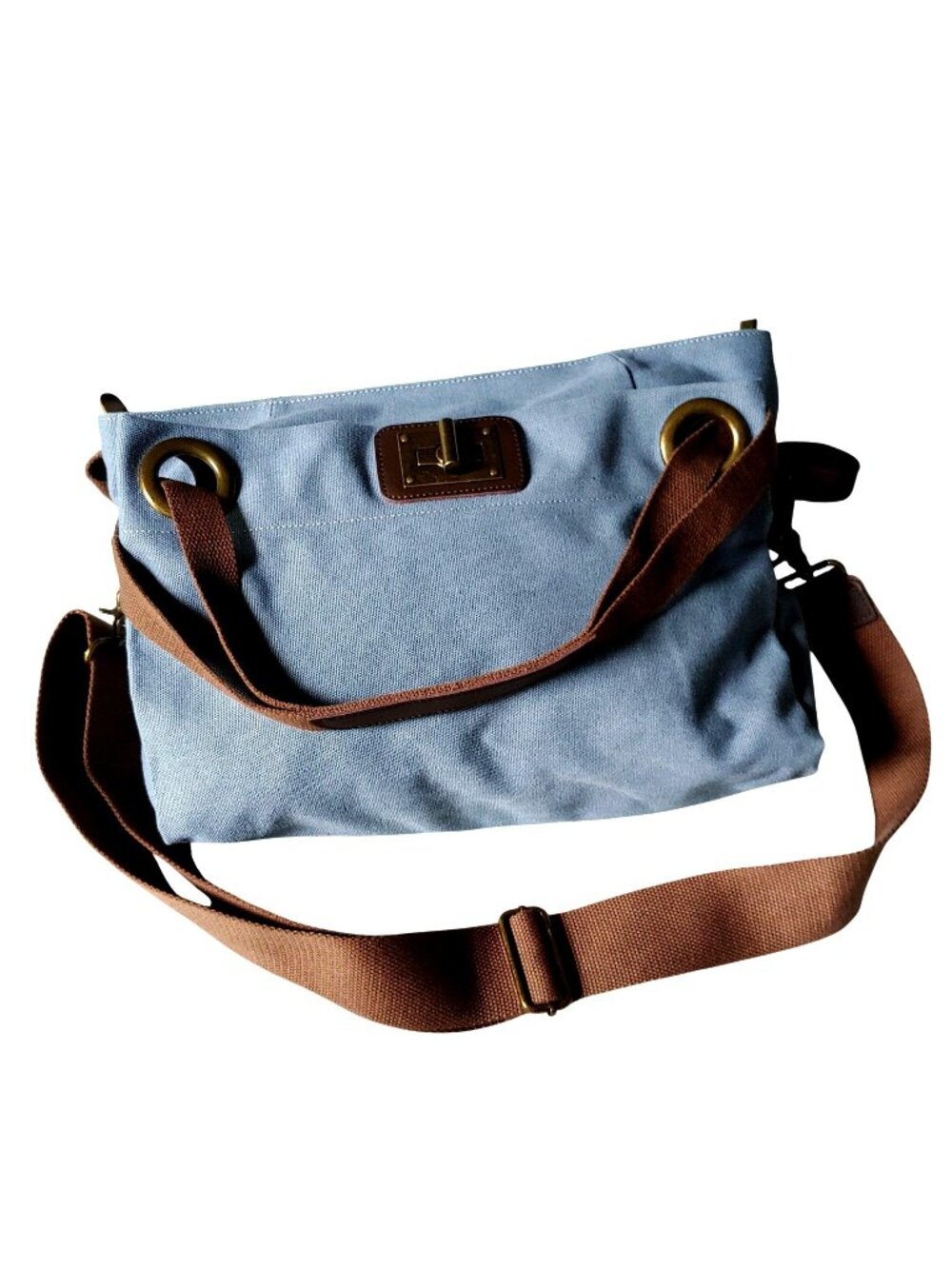 ZEDE Washed Canvas Split Leather Crossbody Tote Travel Bag Contemporary